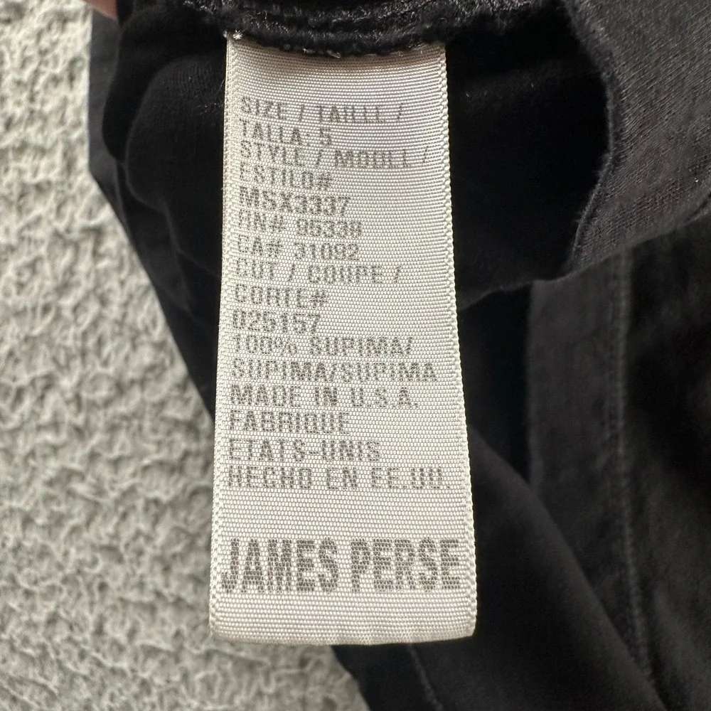 James Perse Polo Mens Size 5 Black Short Sleeve Classic‎ Collared Supima Cotton